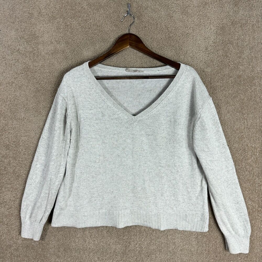 Everlane Sweater Womens Size Medium M Light Gray V Neck Pullover Boxy Fit Cotton